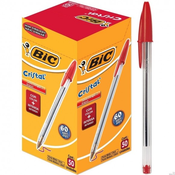 CANETA BIC CRISTAL MEDIA VERMELHA CX/100