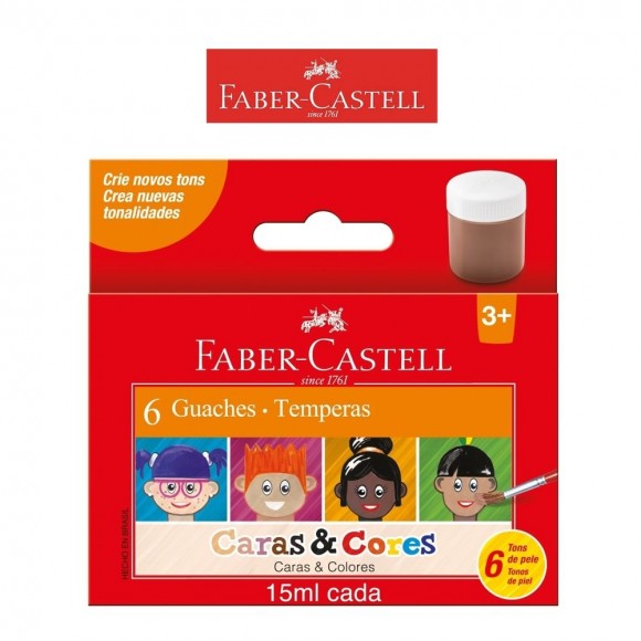 TINTA GUACHE FABER CASTELL 15 ML  6 CORES CARAS & CORES