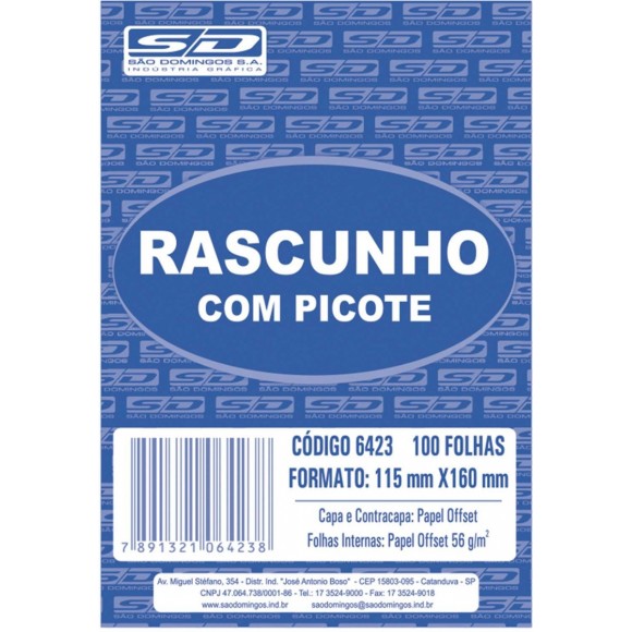 BLOCO DE RASCUNHO SAO DOMINGOS 115X160 100F