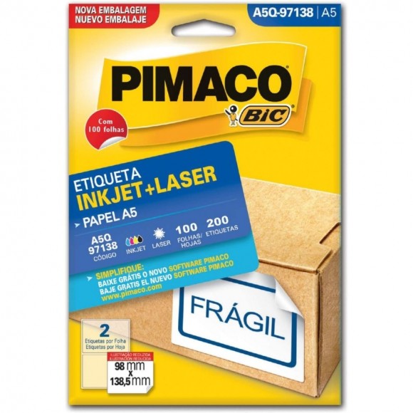 ETIQUETA INKJET/LASER PIMACO A5Q-97138 100FLS 98X138,5 C/ 200 ETIQUETAS