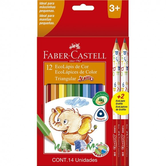 LAPIS DE COR FABER CASTELL JUMBO 12 CORES TRIANGULAR 12+2