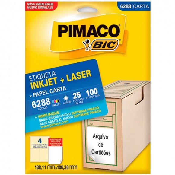 ETIQUETA INKJET/LASER PIMACO CARTA 6288 25 FLS