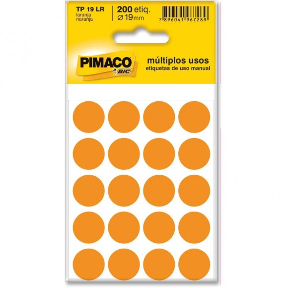 ETIQUETA REDONDA PIMACO TP-19 19MM LARANJA COM 200 ETIQUETAS