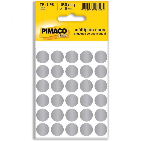 ETIQUETA REDONDA PIMACO TP-16 16MM PRATA COM 150 ETIQUETAS