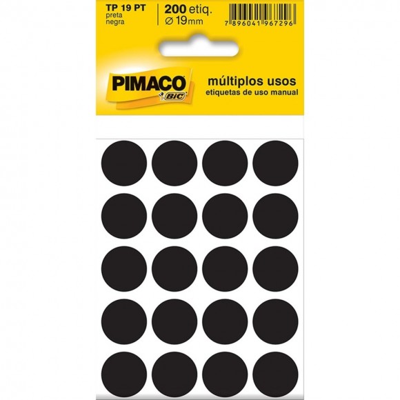 ETIQUETA REDONDA PIMACO TP-19 19MM PRETO COM 200 ETIQUETAS