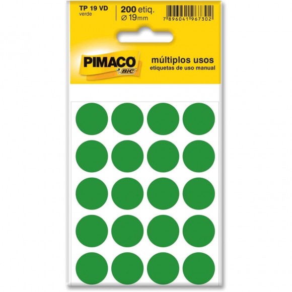 ETIQUETA REDONDA PIMACO TP-19 19MM VERDE COM 200 ETIQUETAS