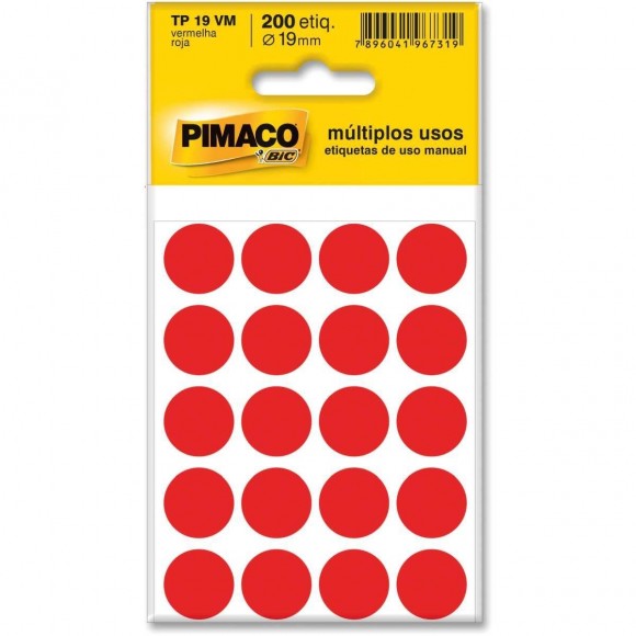 ETIQUETA REDONDA PIMACO TP-19 19MM VERMELHA COM 200 ETIQUETAS