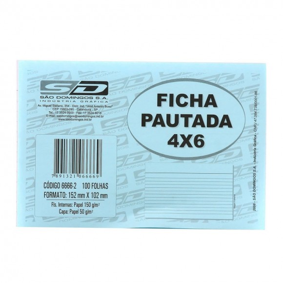 FICHA PAUTADA 4X6 100UN - SAO DOMINGOS