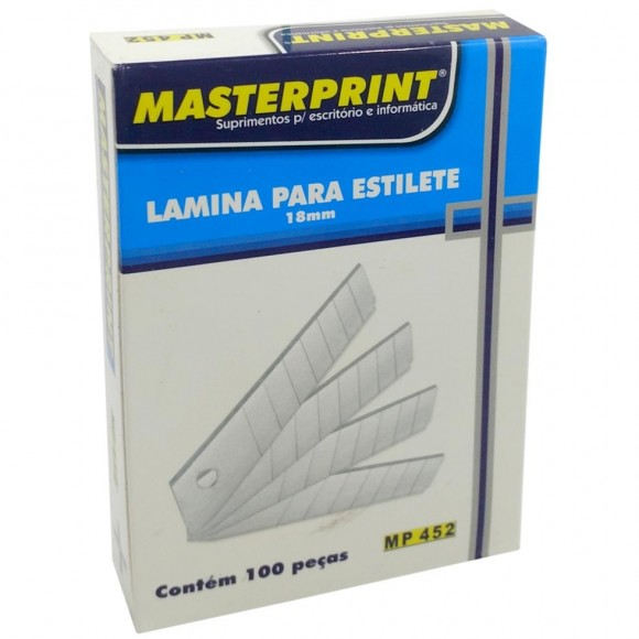 LAMINA MASTERPRINT PARA ESTILETE LARGO MP452  18MM CX/100 UN