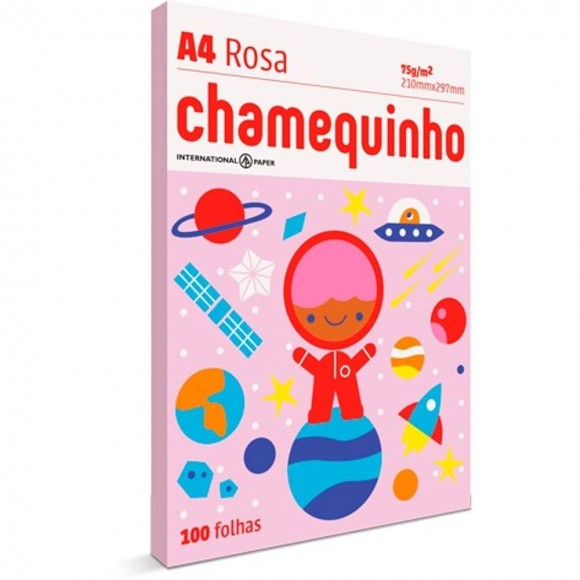 PAPEL SULFITE A4 75G CHAMEQUINHO ROSA 100 FLS PE/25