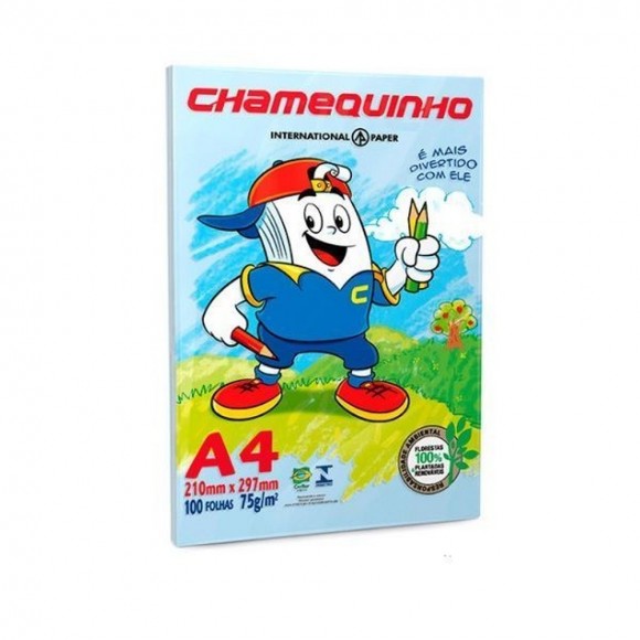 PAPEL SULFITE A4 75G CHAMEQUINHO AZUL 100 FLS CX/25