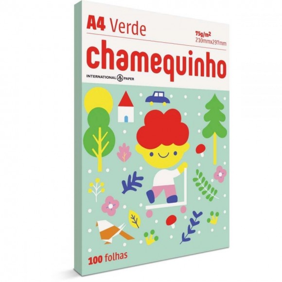 PAPEL SULFITE A4 75G CHAMEQUINHO VERDE 100 FLS PE/25