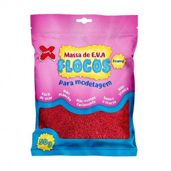 MASSA DE EVA FLOCOS MAKE+ VERMELHO 50G