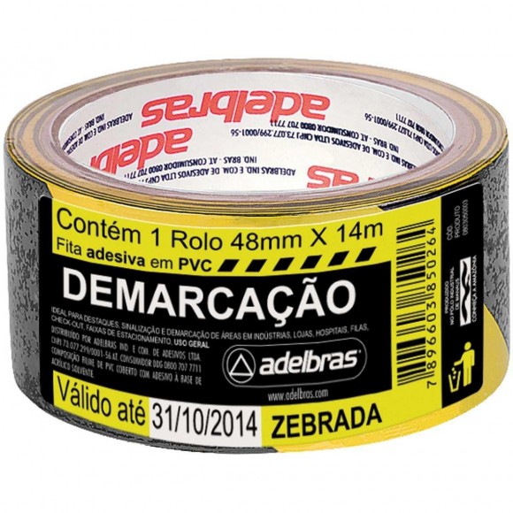 FITA PARA DEMARCACAO DE SOLO PVC AMARELA/PRETA 48MMX14M.