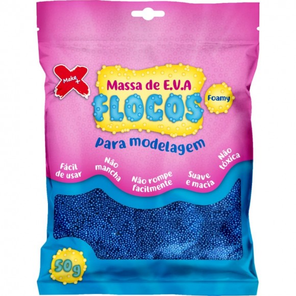 MASSA DE EVA FLOCOS METAL MAKE+ AZUL 50G