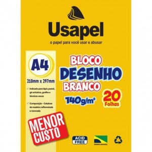 BLOCO PARA DESENHO A4 BRANCO 140G COM 20...