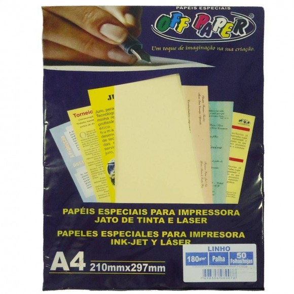 PAPEL A4 OFF PAPER LINHO PALHA 180G 50F