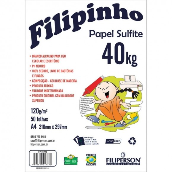 PAPEL SULFITE A4 120G/40K FILIPINHO 50 FLS