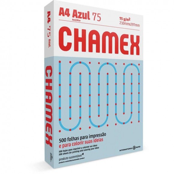 PAPEL SULFITE A4 75G CHAMEX AZUL 500 FLS