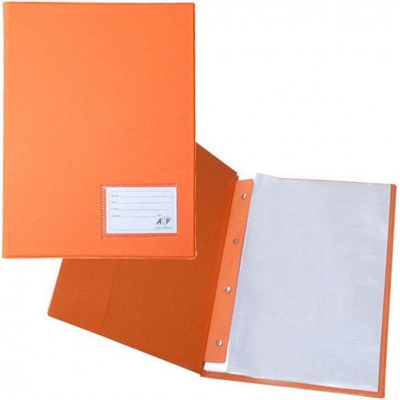 PASTA CATALOGO ACP OFICIO COM 20 ENVELOPES FINOS C/ VISOR LARANJA