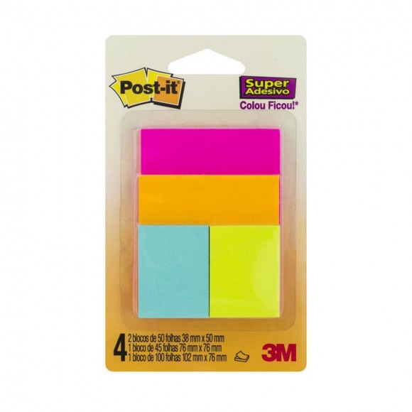 BLOCO P/ RECADO ADESIVO 3M POST-IT  KIT 3 TAMANHOS